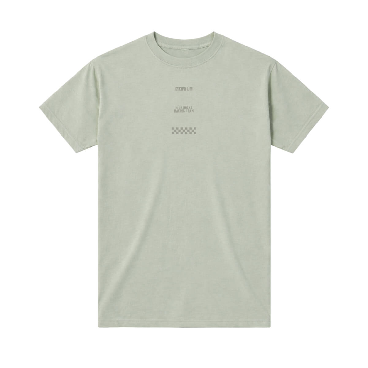 Light green t-shirt with a small logo on a white background