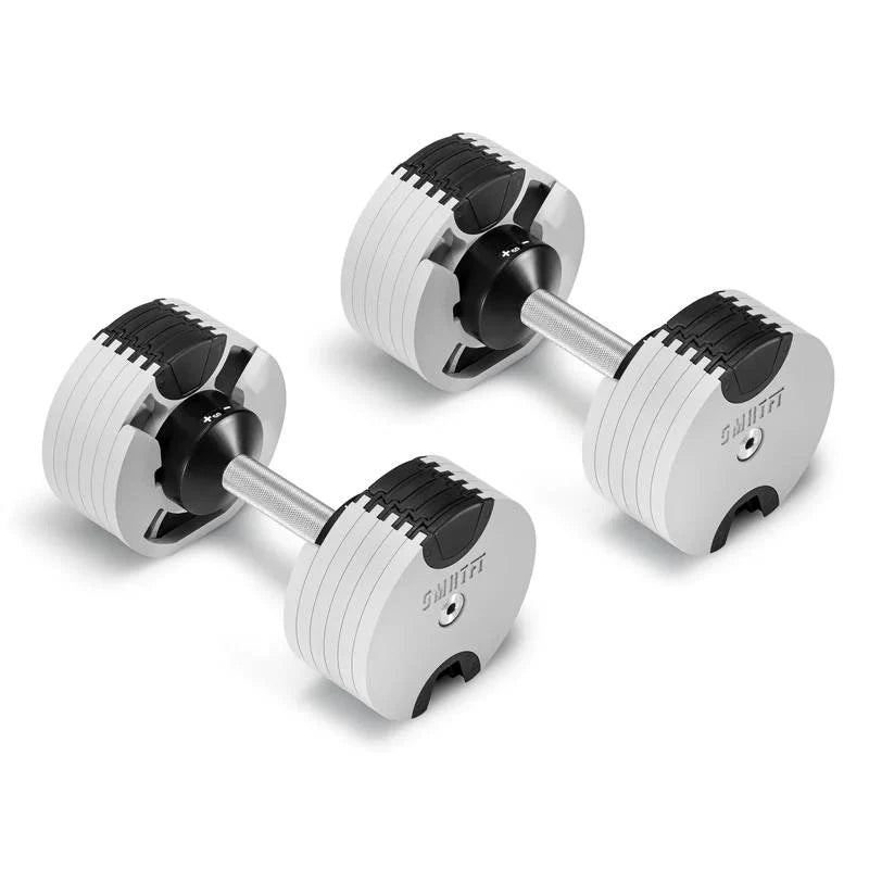 Durable and modern NÜOBELL 50lb dumbbell in white with ergonomic design, perfect for fitness enthusiasts across Canada.