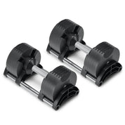 Classic NÜOBELL 50lb adjustable dumbbell with a polished chrome handle and black weight plates, available in Canada.