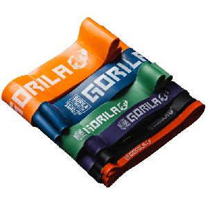 Gorila Fitness Full Band Pack on white background, displaying a complete 'Tested for Animals' suite of orange, blue, green, and purple bands, renowned for their supreme 5-star quality.