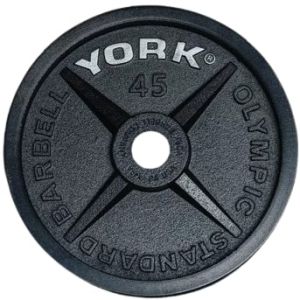 A 45lb set of York Legacy Milled Olympic plate from Gorila Fitness, on white background, embodying the blend of tradition and performance for serious lifters.