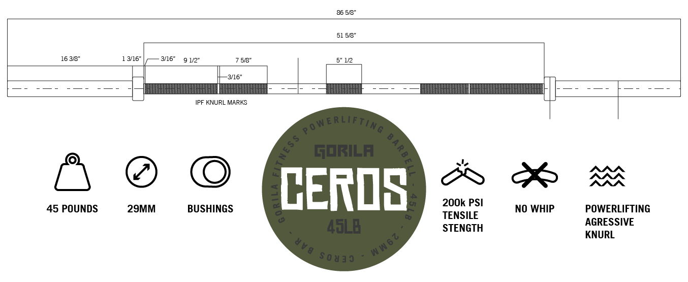 Gorila Fitness Ceros Stainless Steel Barbell Spec Sheet