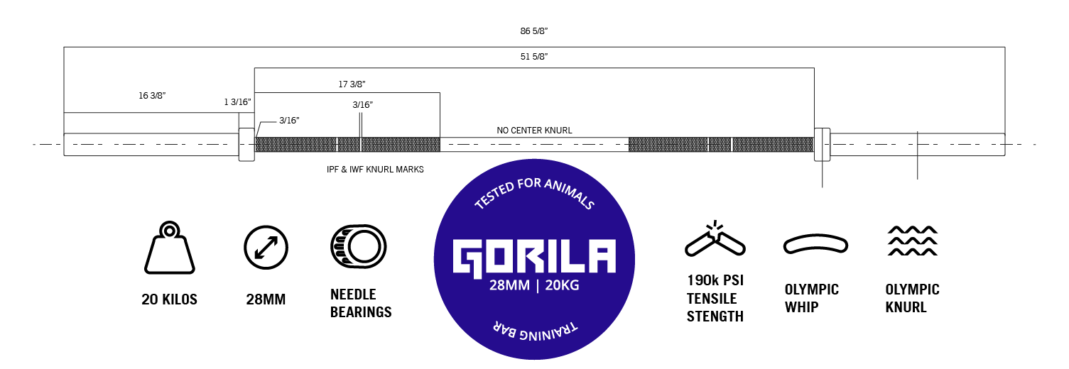 Gorila 20kg Training Quality Barbell | USA Premium Olympic | Best Gorila Fitness | Value USA | Fitness 2.0